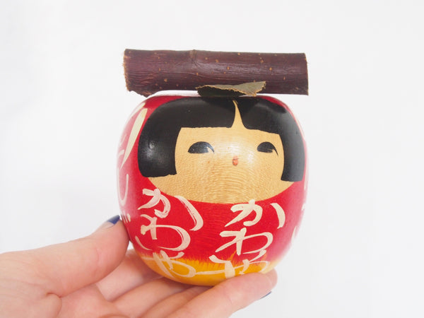 Adorable apple kokeshi- mother and daughter pair