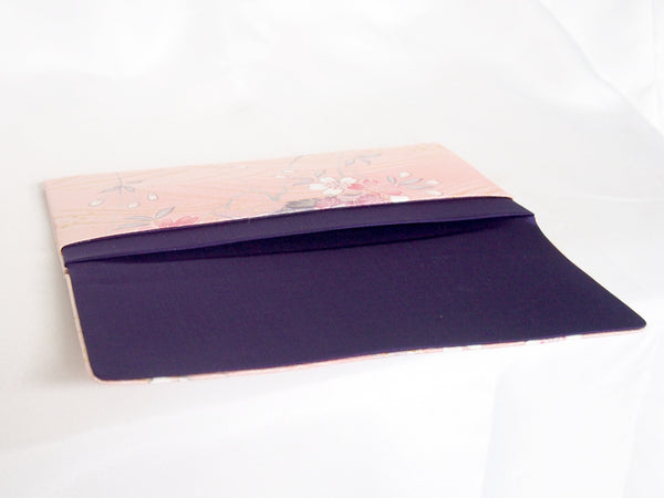 Pastel pink Japanese clutch bag with peony and sakura pattern