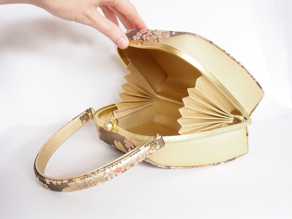 Vintage kimono bag - old gold cherry blossoms