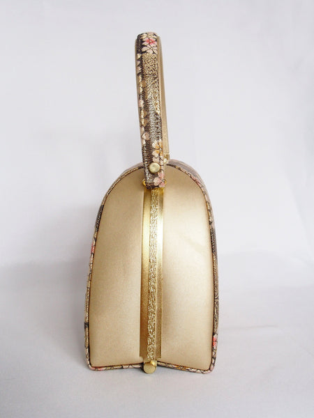 Vintage kimono bag - old gold cherry blossoms