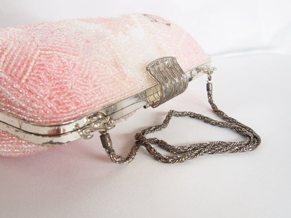 Unique vintage set - beaded zori and evening bag in light pink