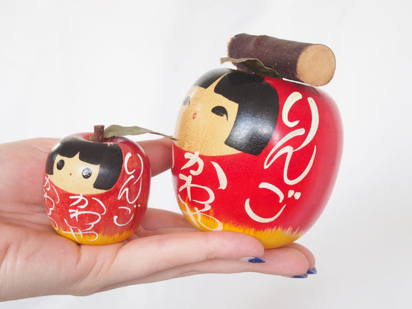 Adorable apple kokeshi- mother and daughter pair