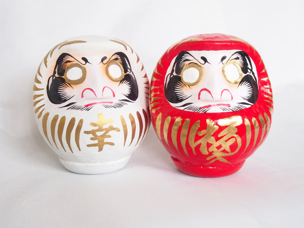 Vintage daruma from Shorinzan Daruma-ji temple - set of two fuku daruma dolls