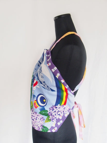 Handmade Japanese furoshiki remake- cotton backless top "rain season"