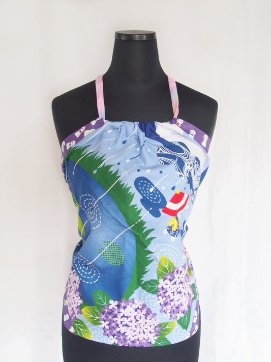 Handmade Japanese furoshiki remake- cotton backless top "rain season"