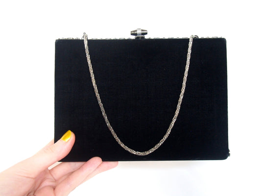 Vintage kimono handbag - 2 way black velvet square mini purse