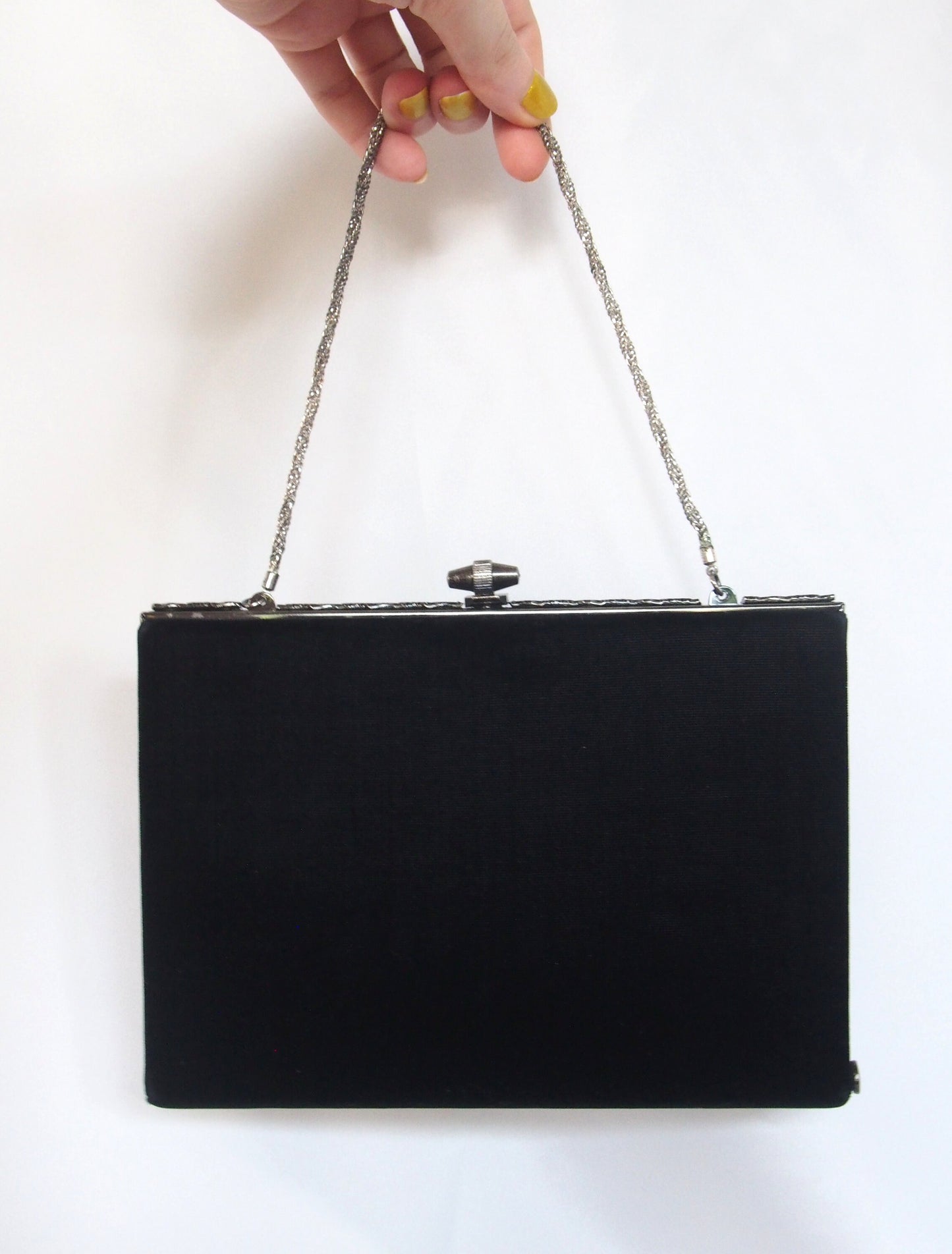 Vintage kimono handbag - 2 way black velvet square mini purse