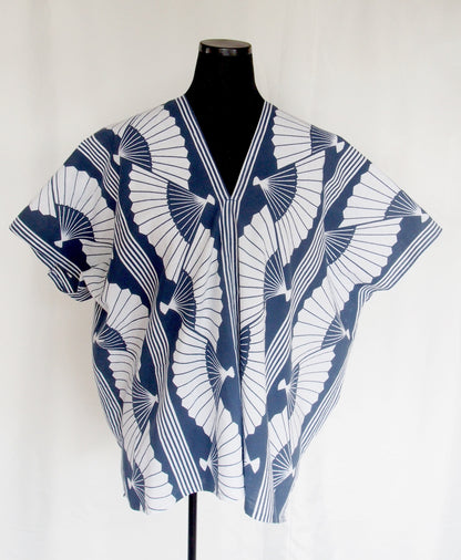 Handmade Japanese yukata cotton remake- loose fit summer poncho blouse (single pattern)