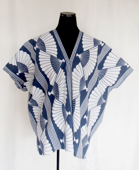 Handmade Japanese yukata cotton remake- loose fit summer poncho blouse (single pattern)