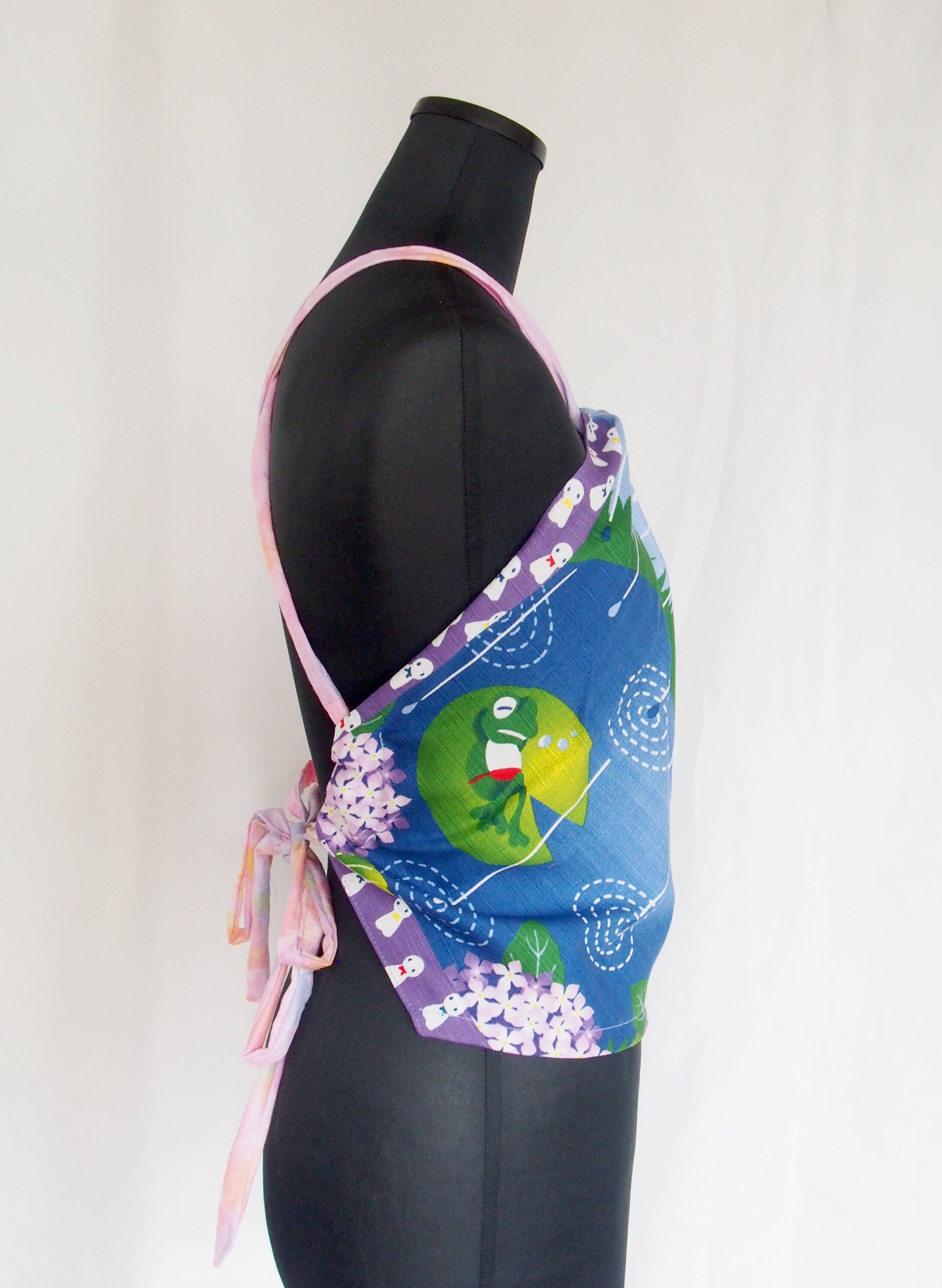 Handmade Japanese furoshiki remake- cotton backless top "rain season"