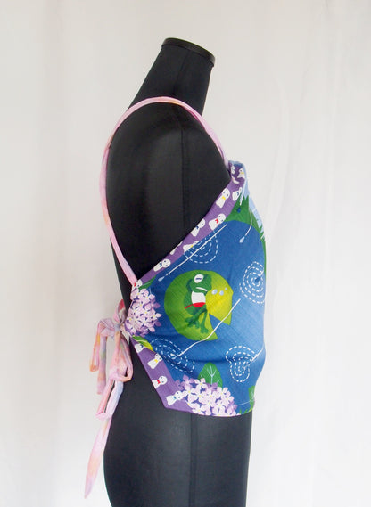 Handmade Japanese furoshiki remake- cotton backless top "rain season"