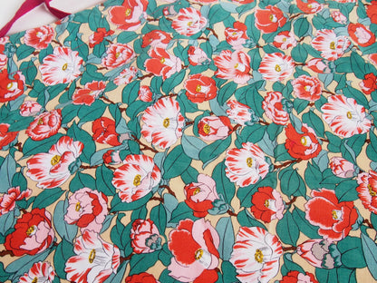 Handmade Japanese furoshiki remake- cotton backless top "red camellias"