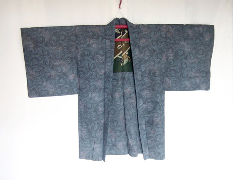 Vintage Japanese kimono coat - gray and blue whirlpools haori