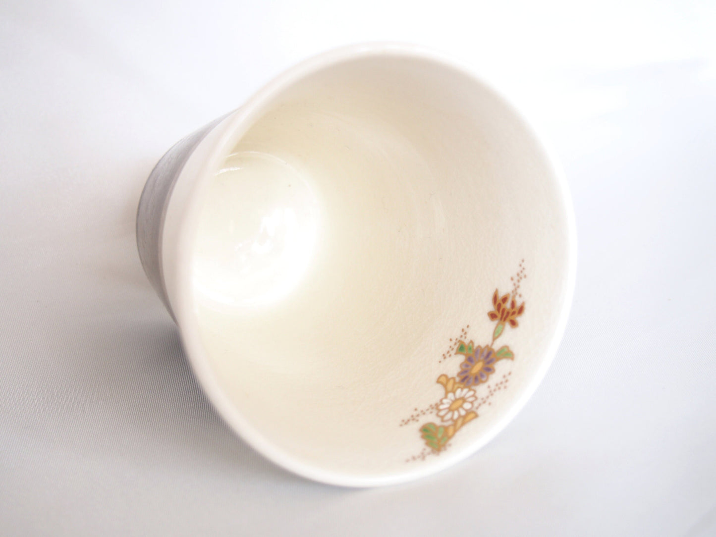 White Satsuma yaki cup - handmade gold and glass enameled tumbler (white and brown)