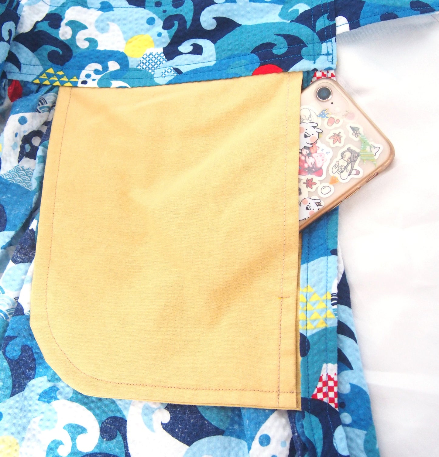 Mount Fuji and great waves - handmade midi wrap cotton crepe skirt with pockets