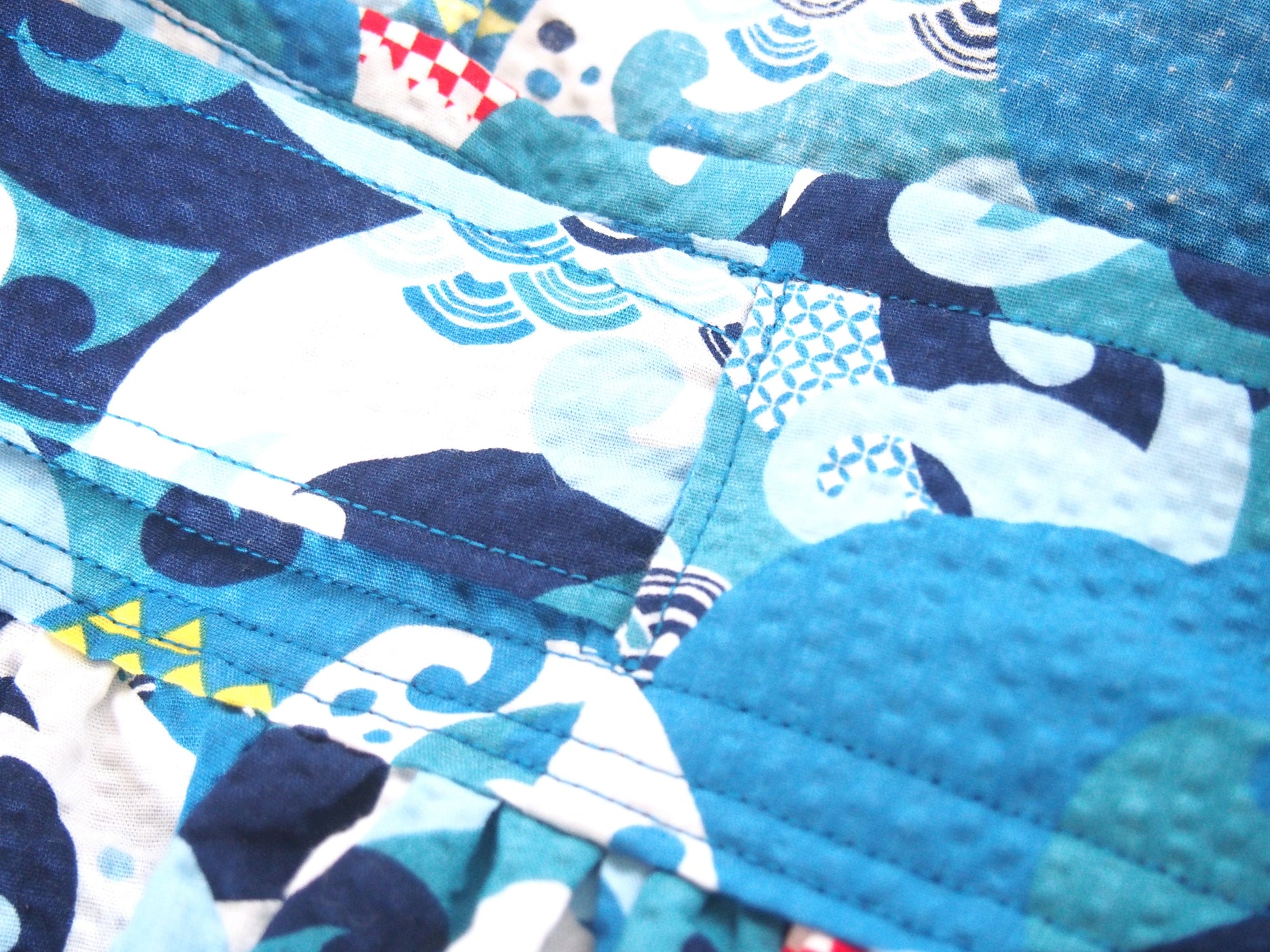 Mount Fuji and great waves - handmade midi wrap cotton crepe skirt with pockets