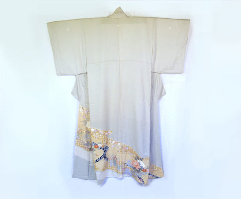 Vintage silk kimono - powder blue and golden irotomesode