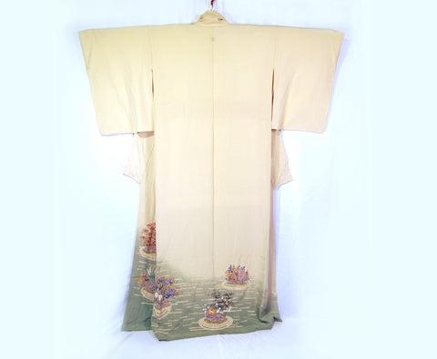 Vintage silk kimono irotomesode - yuzen bonsai garden