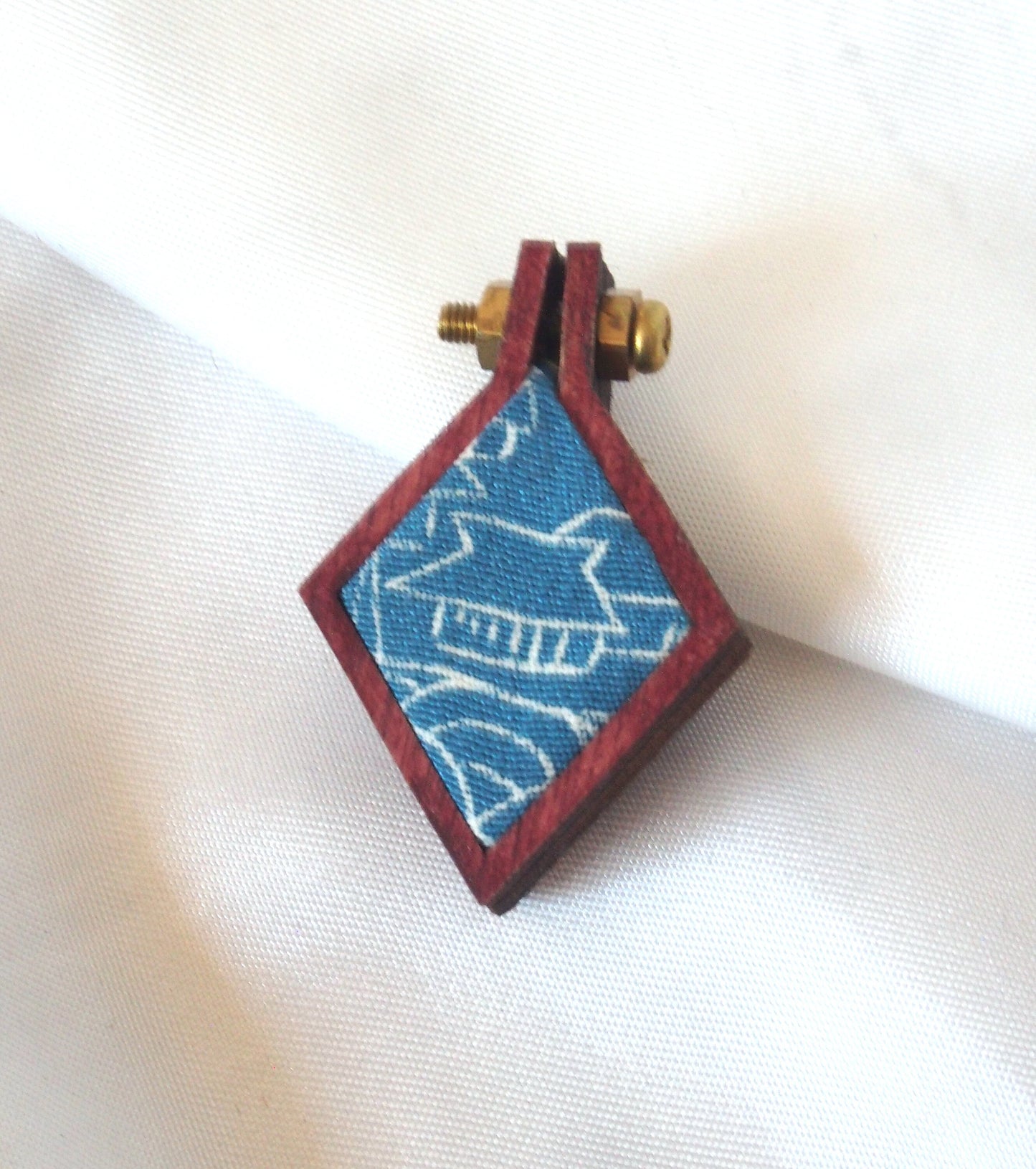 Handmade kimono brooch - wood and silk - various mini shapes