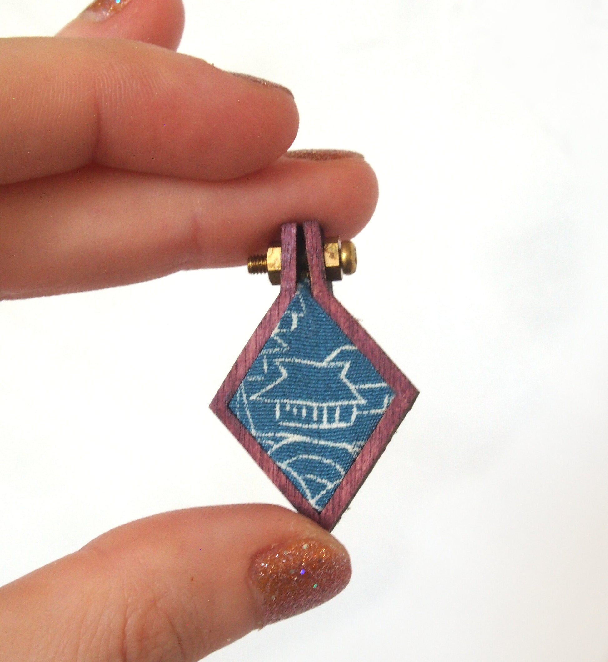 Handmade kimono brooch - wood and silk - various mini shapes