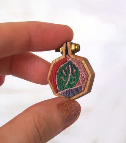 Handmade kimono brooch - wood and silk - various mini shapes