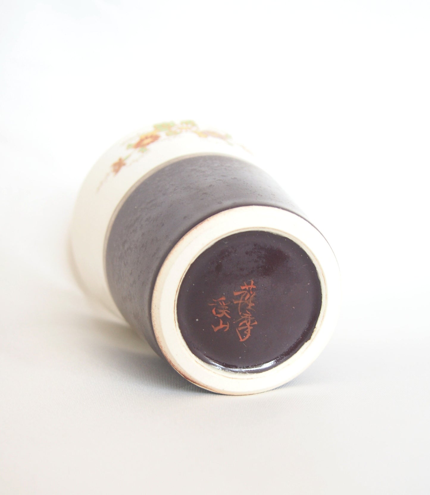 White Satsuma yaki cup - handmade gold and glass enameled tumbler (white and brown)