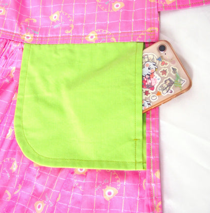 Pink telephone - handmade mini cotton wrap skirt with pockets