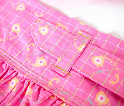 Pink telephone - handmade mini cotton wrap skirt with pockets