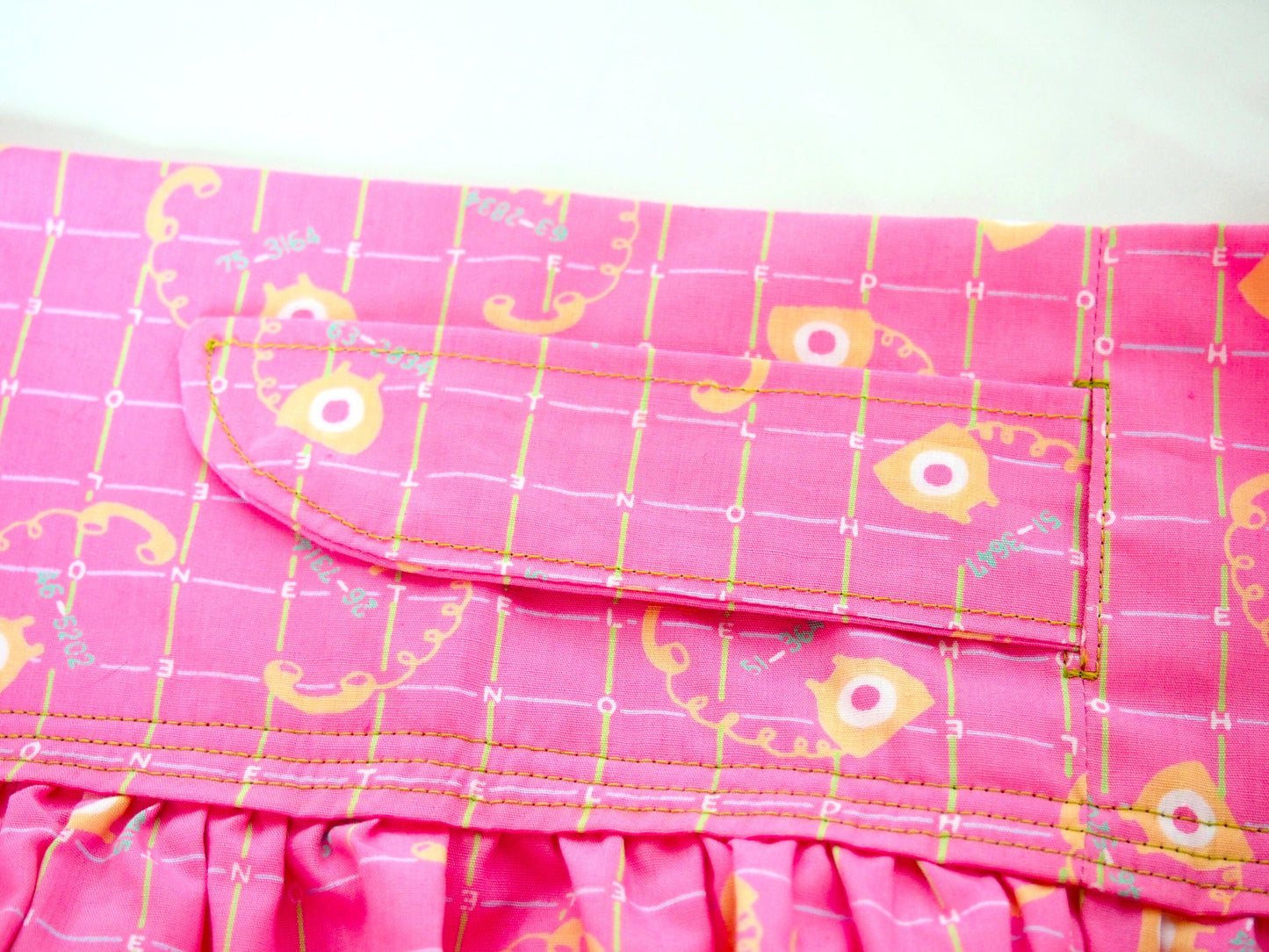 Pink telephone - handmade mini cotton wrap skirt with pockets
