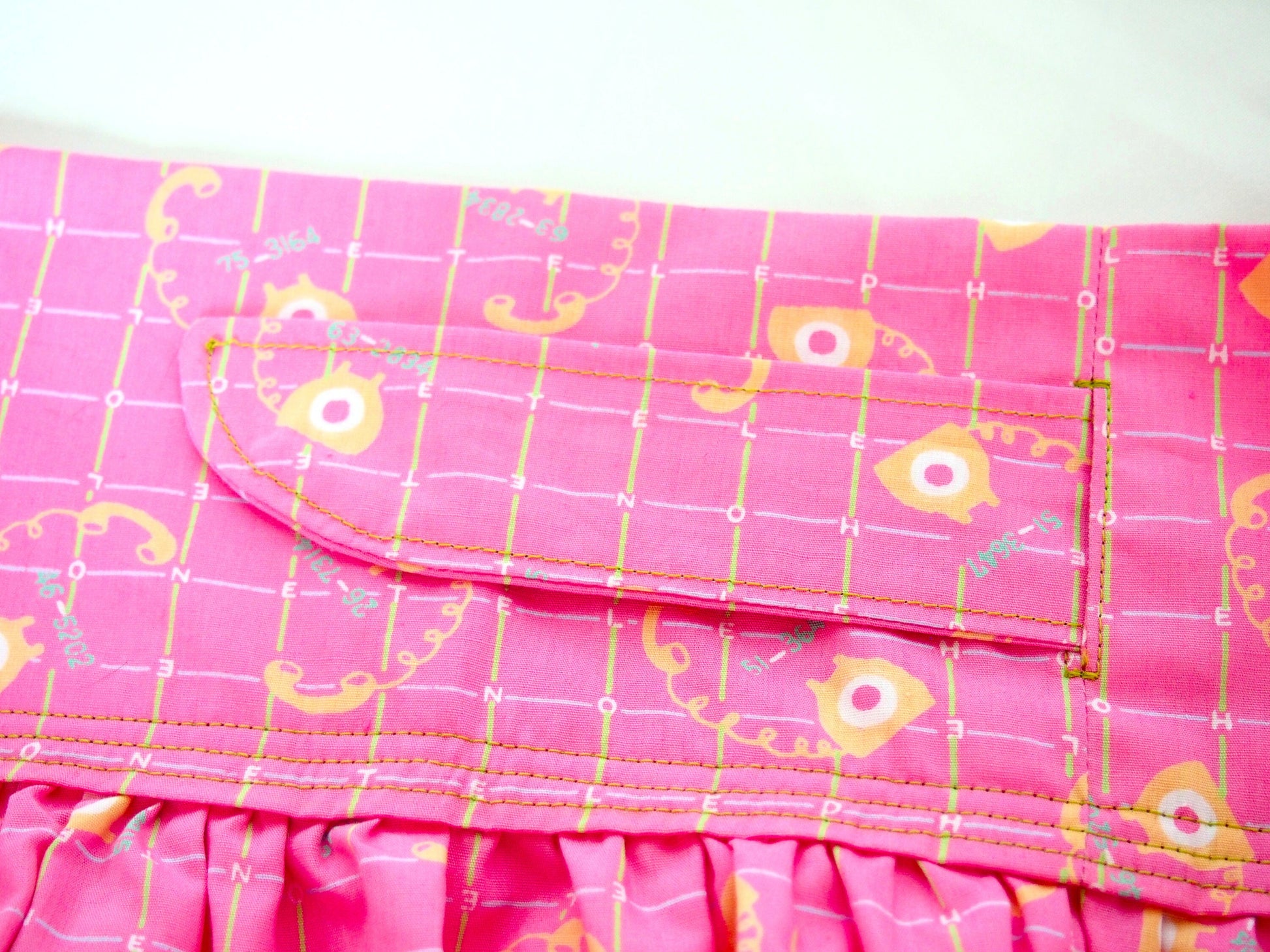 Pink telephone - handmade mini cotton wrap skirt with pockets