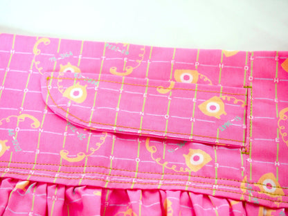 Pink telephone - handmade mini cotton wrap skirt with pockets