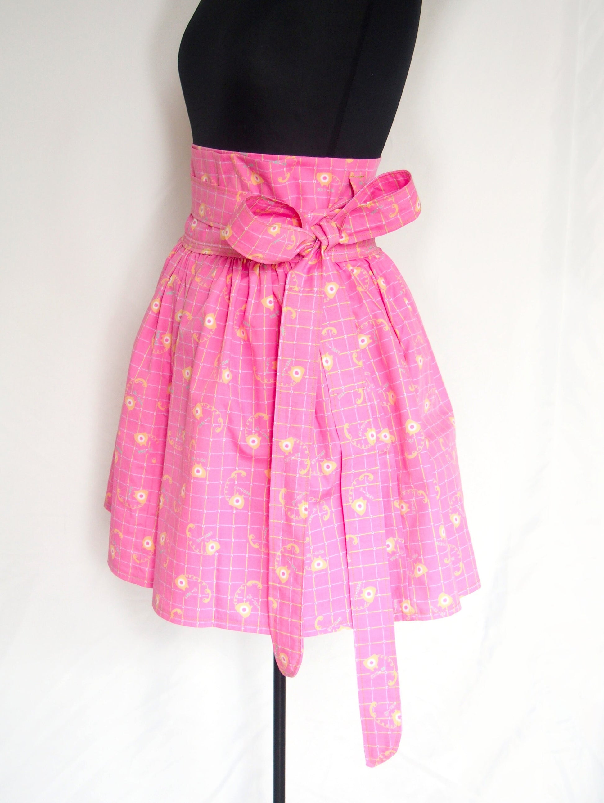 Pink telephone - handmade mini cotton wrap skirt with pockets