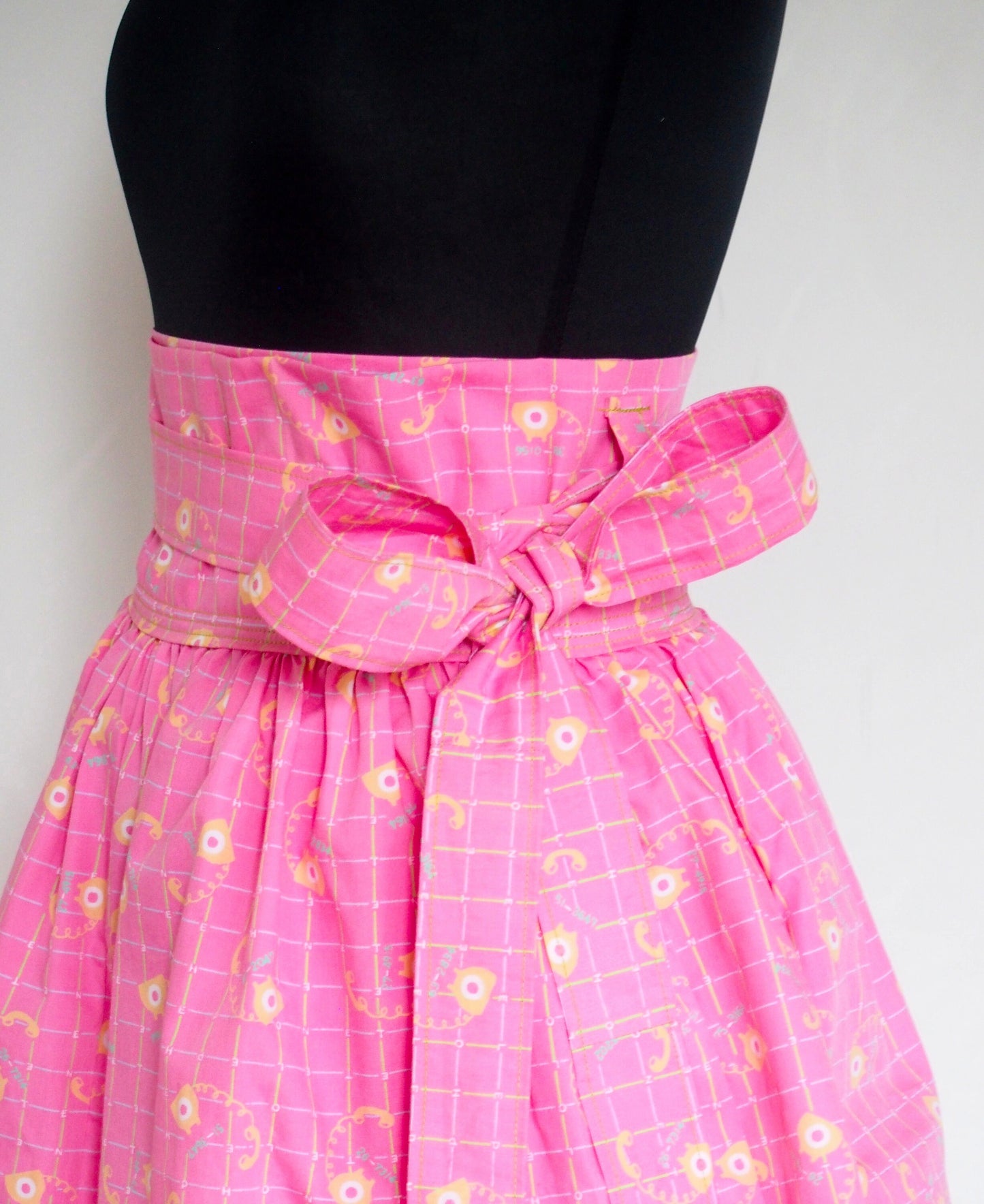 Pink telephone - handmade mini cotton wrap skirt with pockets