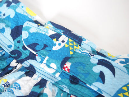 Mount Fuji and great waves - handmade midi wrap cotton crepe skirt with pockets