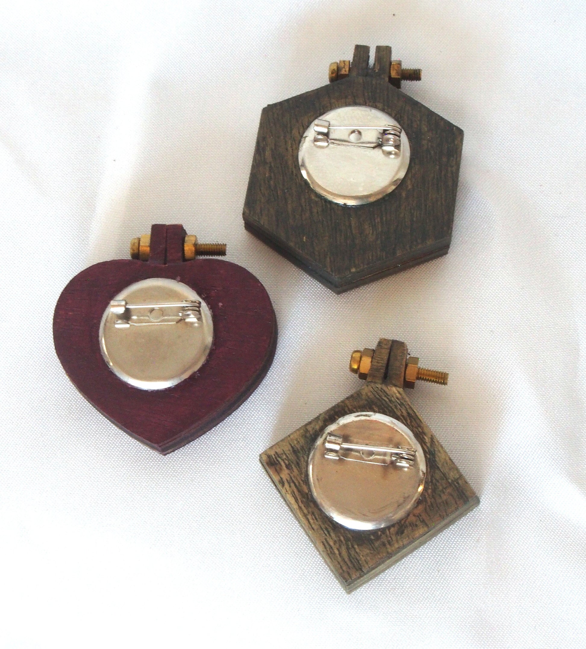 Handmade kimono brooch - wood and silk - various shapes