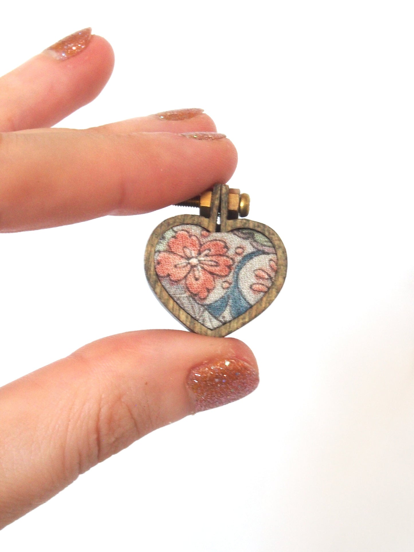 Handmade kimono brooch - wood and silk - various mini shapes