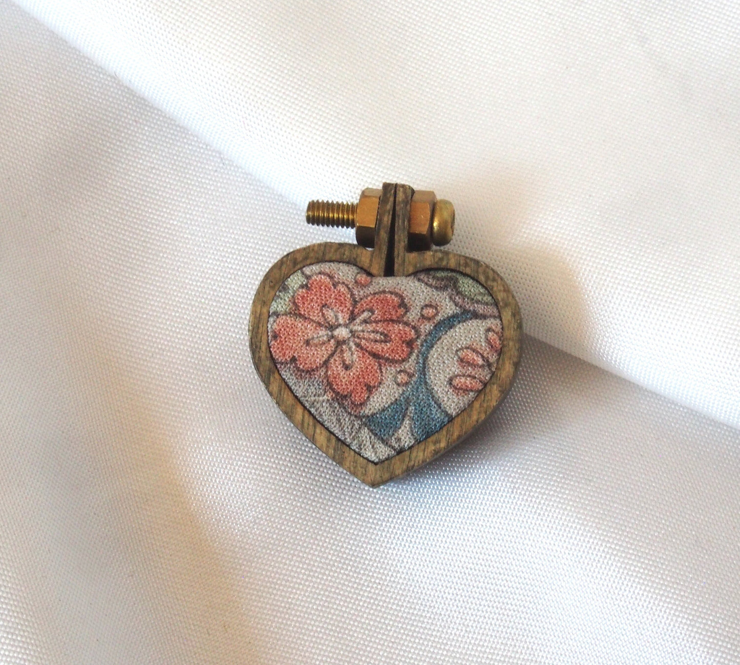 Handmade kimono brooch - wood and silk - various mini shapes