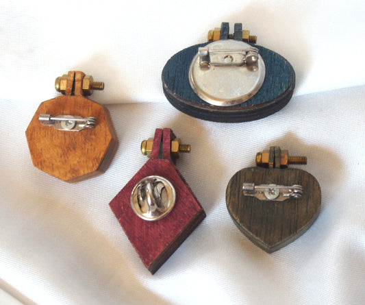 Handmade kimono brooch - wood and silk - various mini shapes