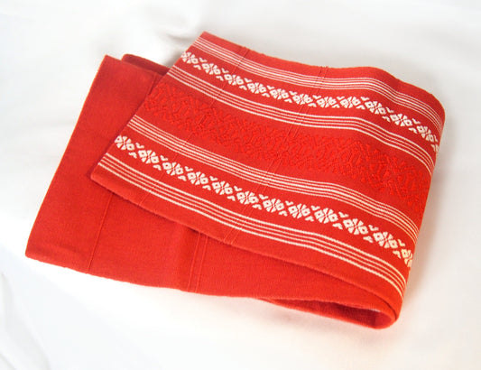 Traditional Japanese hanhaba obi - red and white hakata ori