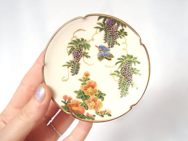 White Satsuma yaki mini plate - handmade gold and glass enamel