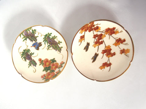 White Satsuma yaki mini plate - handmade gold and glass enamel