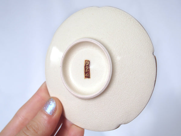 White Satsuma yaki mini plate - handmade gold and glass enamel