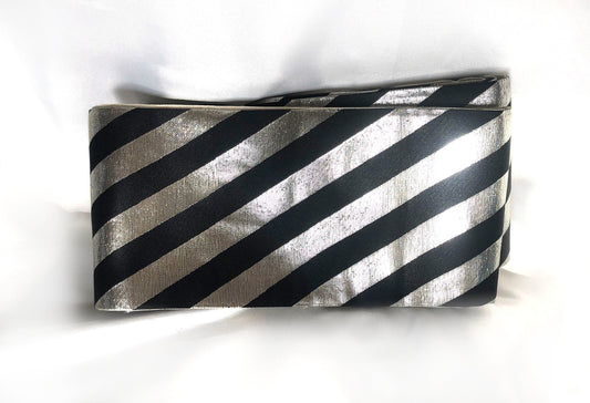 Reversible hanhaba obi - black and metallic stripes