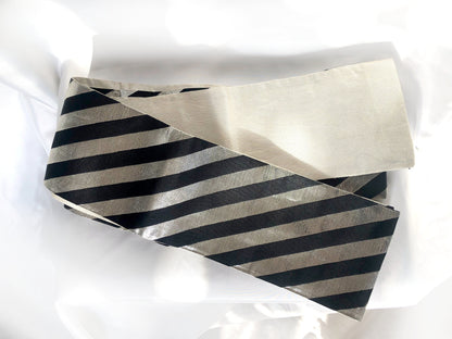 Reversible hanhaba obi - black and metallic stripes