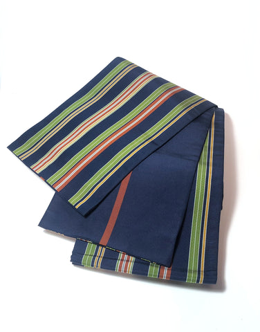Simple Japanese silk hanhaba obi - navy blue with red and green stripes