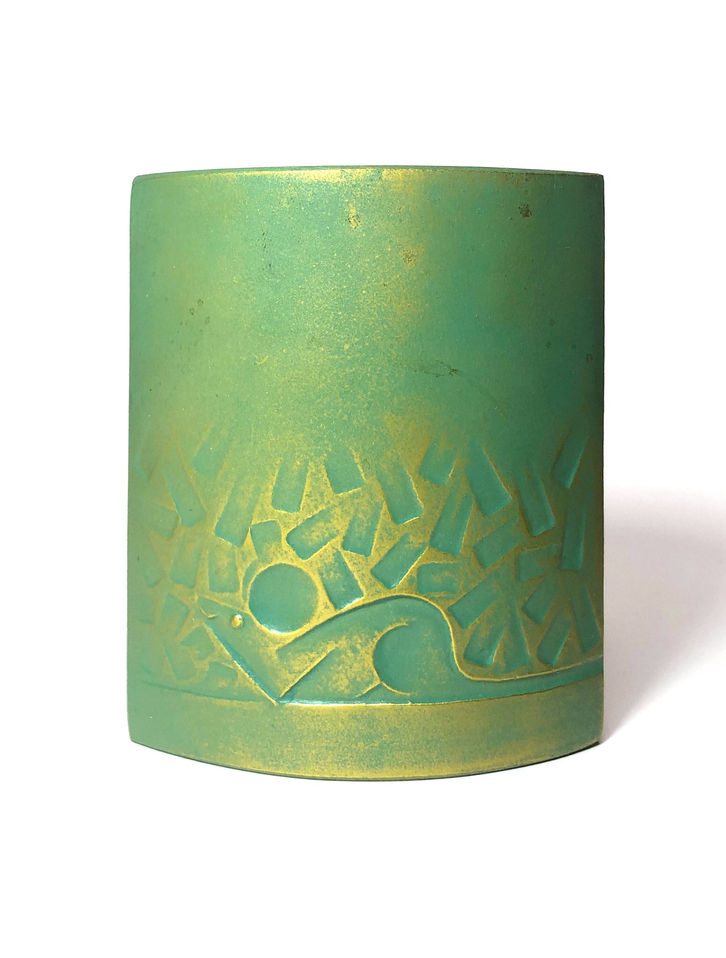 Japanese iron cast single bud vase - zodiac mouse