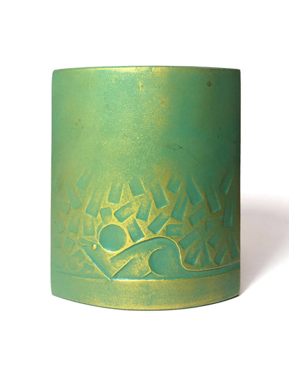 Japanese iron cast single bud vase - zodiac mouse