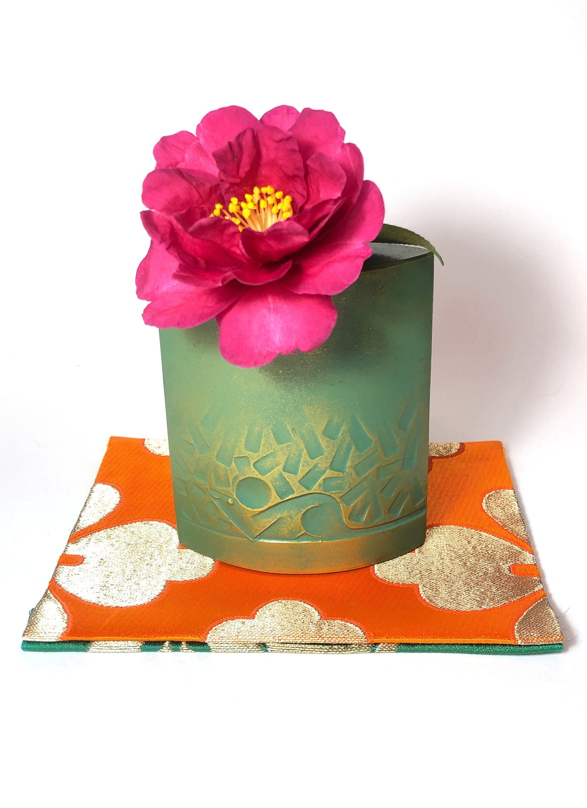 Japanese iron cast single bud vase - zodiac mouse