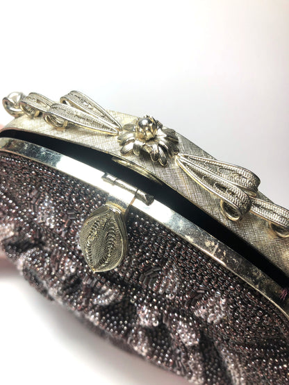 Vintage kimono handbag - beaded purple with geometric pattern