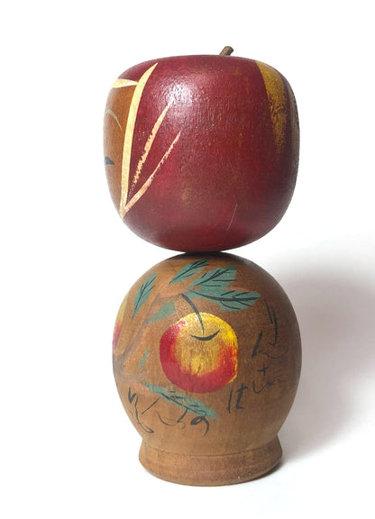 Vintage wooden kokeshi doll - apple picking girl